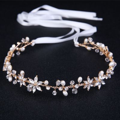 Bridal Girls Headdress Korean Rhinestone Flower Handmade Pearl Hair Band Flexible Chain Headband Simple Wedding Dress Hair Accessories