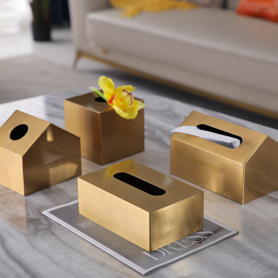 European Tissue Box Metal Modern Minimalist Living Room and Dining Table Decoration Paper Extraction Box Gold Model Room Soft Decoration Ornaments