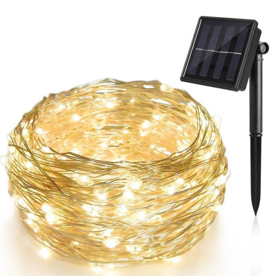 Factory in Stock Led Solar Energy Copper Coil Light Chains Led 100 Lamp 8 Function Outdoor Waterproof Garden Lamp