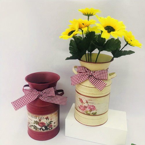 manufacturers supply pastoral style flower arranging bucket creative vase with bowknot iron bucket photography props flowerpot decoration