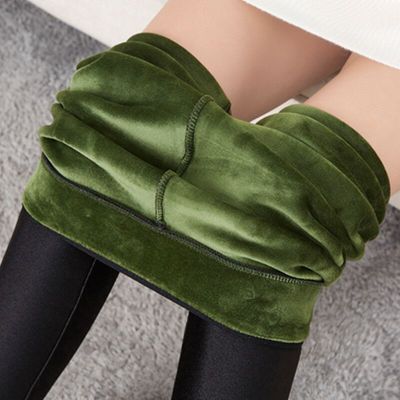 Winter Fleece-Lined Glossy Leggings Women's Outer Wear Gat Thick Warm Ankle-Length Skinny Pants High Waist Oversized Cotton Pants