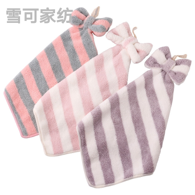 Coral Fleece Hand Towel Hanging Bow Kitchen Bathroom Decoration Soft Absorbent Cute Towel Hanging Towel