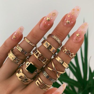 Exclusive for Cross-Border European and American Style Exaggerated Personalized Punk Metal Ring XINGX Black Ring 13-Piece Set