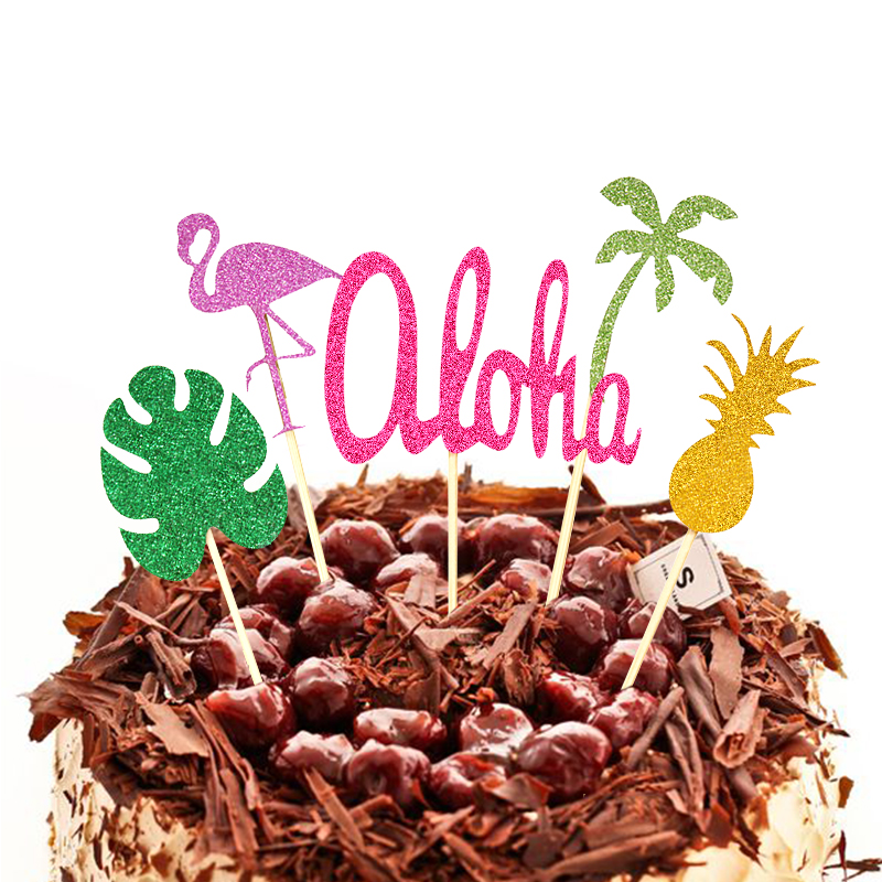 Hawaiian Decoration Dining Table Decorations Al OHA Pineapple Coconut Flamingo Monstera Cake Inserting Card
