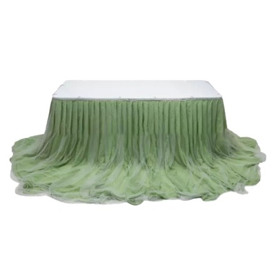 Whosale Fancy long chiffon mesh table skirt wedding party ev