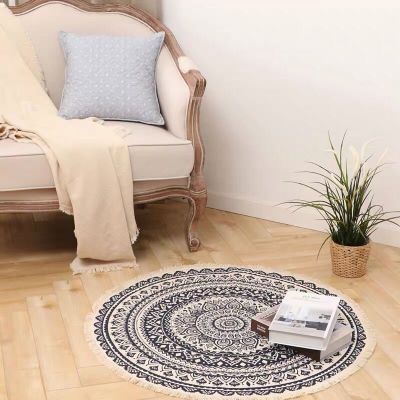 Nordic Ins Cotton and Linen Floor Mat Ethnic Style round Carpet Doormat Mat Entrance Bedroom Non-Slip Mat Bohemian