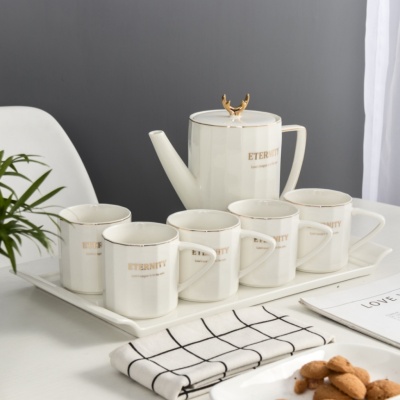 Simple Nordic Cold Water Pot Set (White Gold) Internet Celebrity Live Hot Ceramic Cup Gift Cup Tea Cup