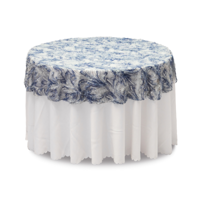 Premium Customized Round Luxury Blue Feather Table Cloth wit