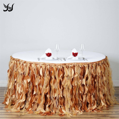 Cross-Border Amazon AliExpress Hot Sale Party Supplies Wicker Table Skirt Wedding Organza Tablecloth