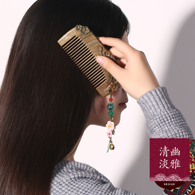 Green Sandalwood Comb Hairdressing Comb Sandalwood Massage Styling Comb Anti-Static Antique Hair Comb Birthday Gift