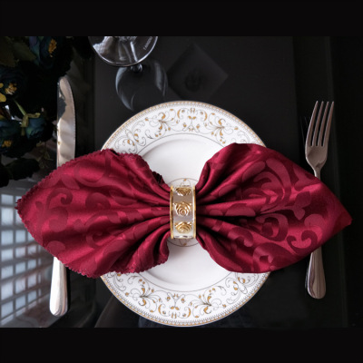 Customized Hotel Wedding Banquet Folding Flower Double Hook Jacquard Napkin Mouth Cloth 48x48cm