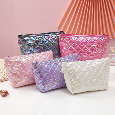 SOURCE Supply Portable Pu Cosmetic Bag Pu Embroidered Plaid Portable Storage Bag Color Laser Toiletries Lipstick