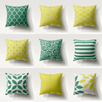 Green Geometric Cushion Cover Customized Peach Skin Fabric Pillow Cover Square Sofa Cushion Home Textile Household Supplies Wholesale