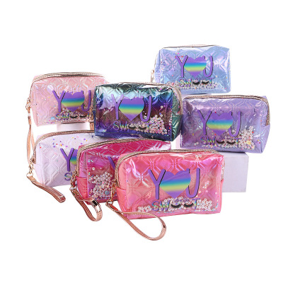 2021 New Laser Cosmetic Bag Pearl Sequined Printed Octagonal Bag Cosmetic Storage Bag Customizable Logo