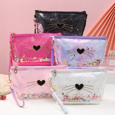 Factory Direct Supply Portable Love Cosmetic Bag Plush Cat Flat Bag Creative Square Color Wash Bag Storage Bag