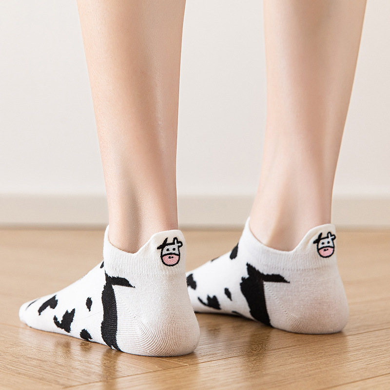 袜子女短袜夏季棉防臭吸汗透气奶牛刺绣花护后跟防磨脚韩国隐形袜