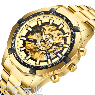 Walishi Mechanical Watch Amazon Cross-Border Supply New Watch Gold Waterproof Hollow out Creative Style Men's Watch