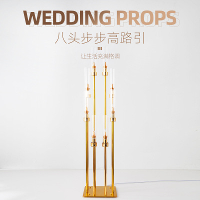 New Wedding Props Road Lead Iron Candlestick Eight-Head Step Height Candlestick Parallel Field Layout Props