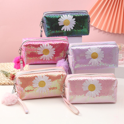 SOURCE Supply Wash Bag Sequined Chrysanthemum Makeup Wang Zi Bag Fresh Style Lipstick Storage Portable Cosmetic Bag