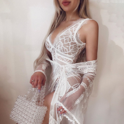 Sexy lingerie Underwear Hot Spring and Summer New Women's Sexy Lace Eyelash Lace Stitching Sexy Jumpsuit