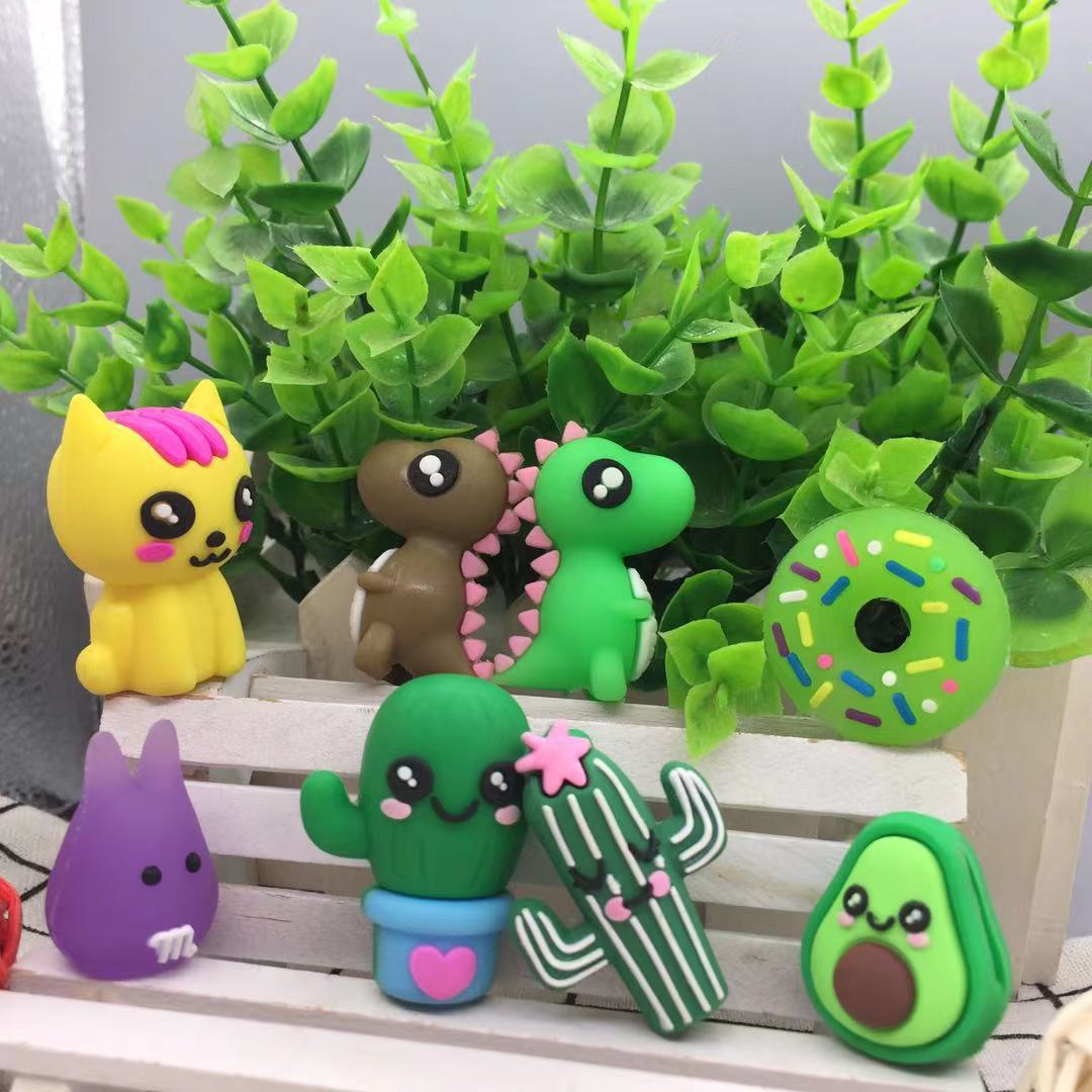 pvc创意卡通软胶可爱笔头笔帽笔套立体水果动物铅笔中性笔批发