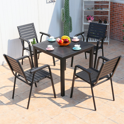 Plastic Wood Table and Chair Outdoor Plastic Wood Table and Chair Courtyard Leisure Combination Outdoor Antiseptic Wood Table and Chair Outdoor Balcony Coffee Shop