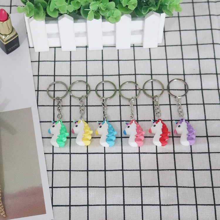 新款独角兽钥匙扣挂件 PVC软胶滴胶独角兽立体钥匙扣挂件工厂定制