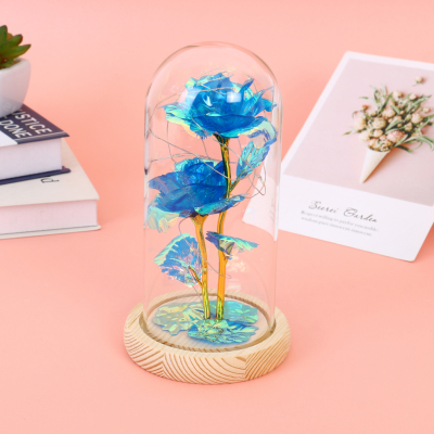 Fluorescent Blue Rose Preserved Fresh Flower Glass Jar Gift Box Creative Decoration Birthday Gift for Girlfriend New Year's Day Christmas