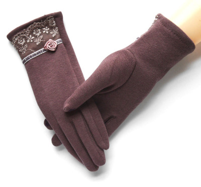 Winter Gloves Warm with Velvet Lace Women's Gloves Autumn and Winter Leisure Cycling Gloves Female Finger Driving Travel