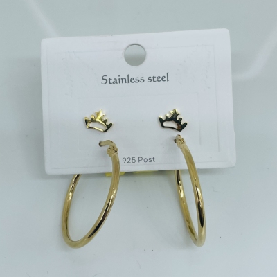 Fashionable All-Match Gold-Plated Stainless Steel Earrings Earrings European and American/Korean Simple Jewelry Jewelry