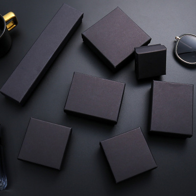 Factory Sales Jewelry Box Black Kraft Paper Rings Ear Studs Bracelet Necklace Jewelry Box in Stock Wholesale