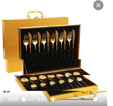 24-Piece Set Cross-Border Product Gold Wooden Box Knife, Fork and Spoon Suit