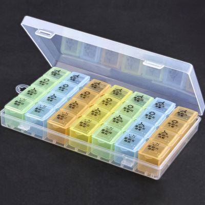 Jinting Brand Extra Large 28 Grid Plastic Medicine Box Storage Compartment One Week Pill Box Portable Pill Box