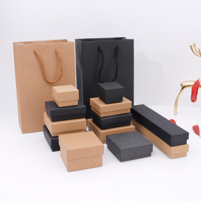 Retro Kraft Paper Jewelry Box Tiandigai Black Rings Pendants Necklace Box Ornament Gift Packaging Box Customization