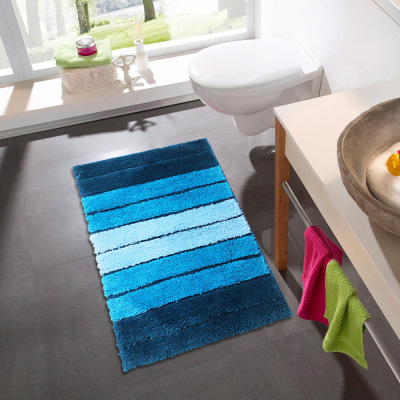 Kitchen Bathroom Non-Slip Floor Mat Household Flocking Striped Entrance Mat Bathroom Water-Absorbing Non-Slip Mat Living Room Carpet Floor Mat