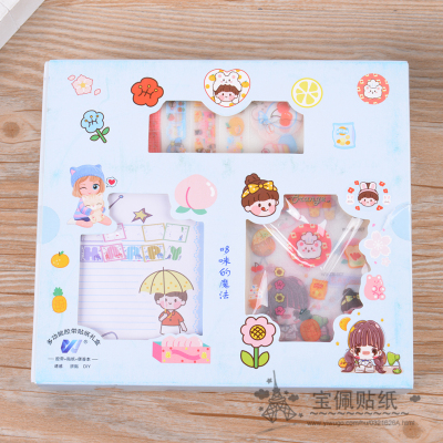 Journal Tape Stickers Note Gift Box Cartoon Character and Paper Adhesive Tape Cute Color Printing Journal Material Gift Bag