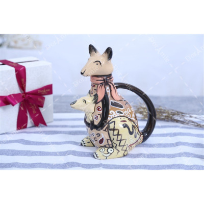 High Temperature Hand-Painted Cartoon Animal Ceramic Teapot Handmade Painted Kangaroo Teapot Crafts Ornaments