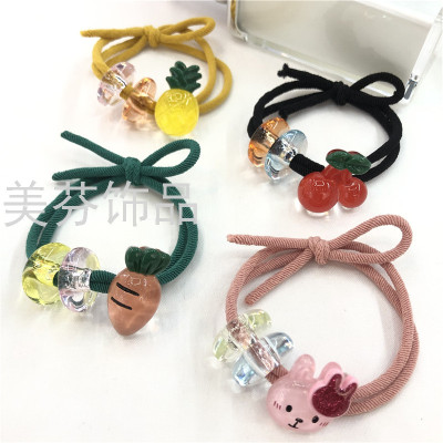 Cute Crystal Fruit Vegetable Animal Head Rope Rubber Band Hair Ring Accessories Wholesale