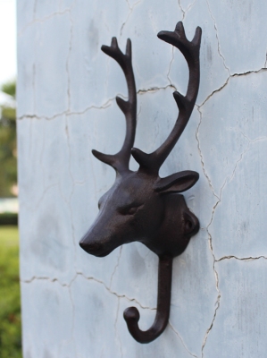 European and American Country Retro Cast Iron Crafts Iron Hook Wall-Mounted Mural Decoration Deer Head Decorative Hook