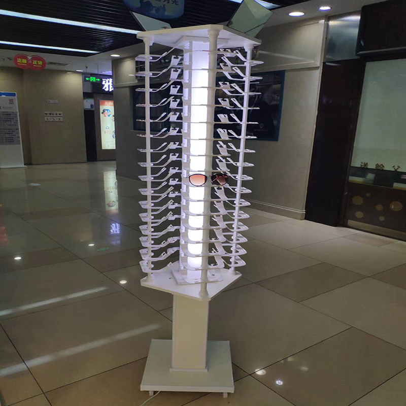 高档落地式灯光旋转可移动眼镜展示架太阳镜转盘道具墨镜光学展柜