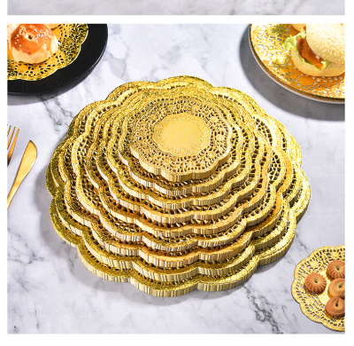 Lace Paper Golden Doyley Oil-Absorbing Lace Art Dish Paper Dining Hotel Special Dessert Decoration Hollow