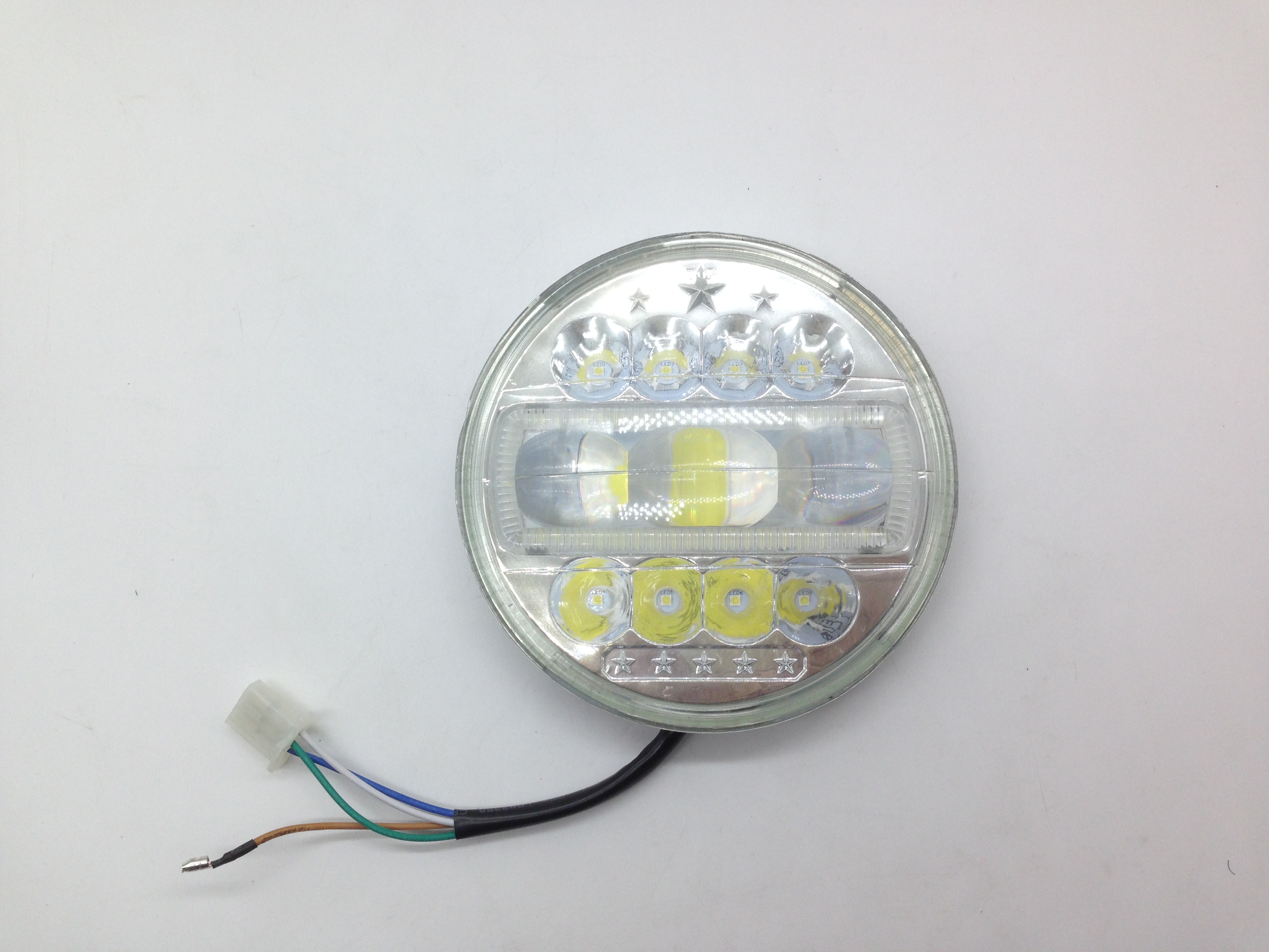 摩托车大灯 圆形 8灯 3030灯珠 铝壳 28W 常亮带天使圈 10-80V4线