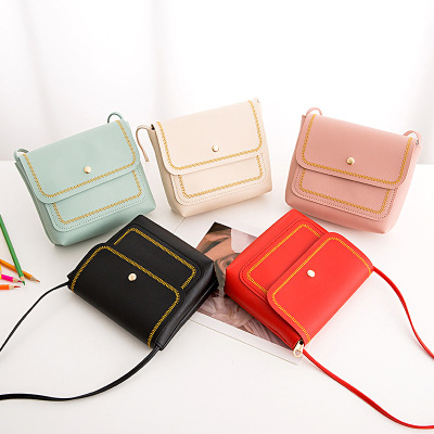 Women's Foreign Trade Bags 2021 Spring and Summer New Women's Embroidery Line Small Square Bag Contrast Color Portable Mobile Phone Bag Crossbody Shoulder Bag
