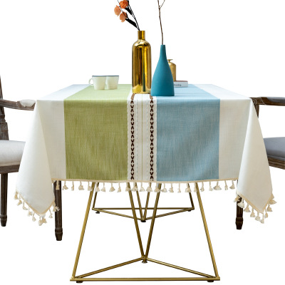 Nordic New Tassel Decorative Tablecloth Cotton Linen Fabric Dustproof Table Cloth Home Kitchen Western-Style Dining Table Decorative Custom