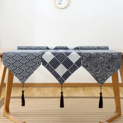 Japanese Style Cotton Linen Table Runner Plaid Tea Mat Zen Linen Retro Japanese Style Tablecloth Plate Mat Custom