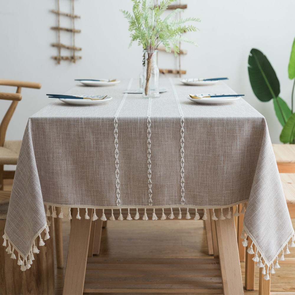 跨境简约绣花棉麻餐桌布布艺文艺小清新长方形家用客厅茶几垫批发