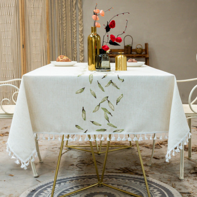 INS Desk Cloth Cotton and Linen Fabrics Tablecloth for Rectangular Wholesale Custom Tassel Lace Tablecloth Customization