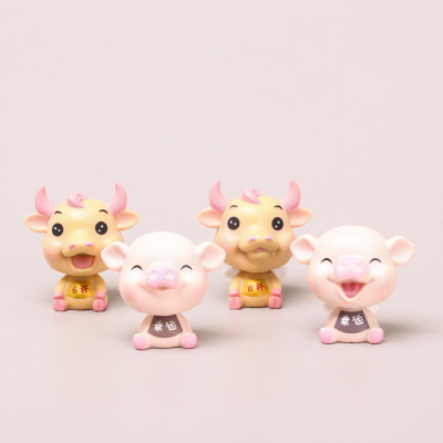 4 Pig Cattle Hand-Made Anime Peripheral Cartoon Lucky Cow Lucky Pig Doll Toy Micro Landscape Ornaments