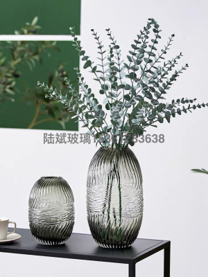 Creative Vertical Stripes Primary Color Glass Vase Decoration Hydroponic Flower Nordic Living Room Dining Table Soft Decorations Light Luxury