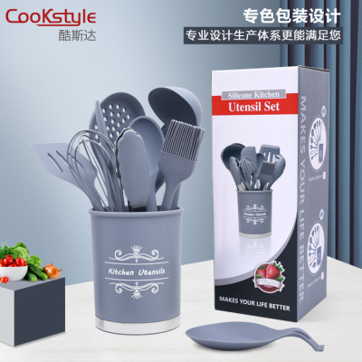 Amazon Hot All-Inclusive Silicone Kitchenware 11-Piece Set Non-Stick Spatula Soup Spoon Family Version Kitchenware Set